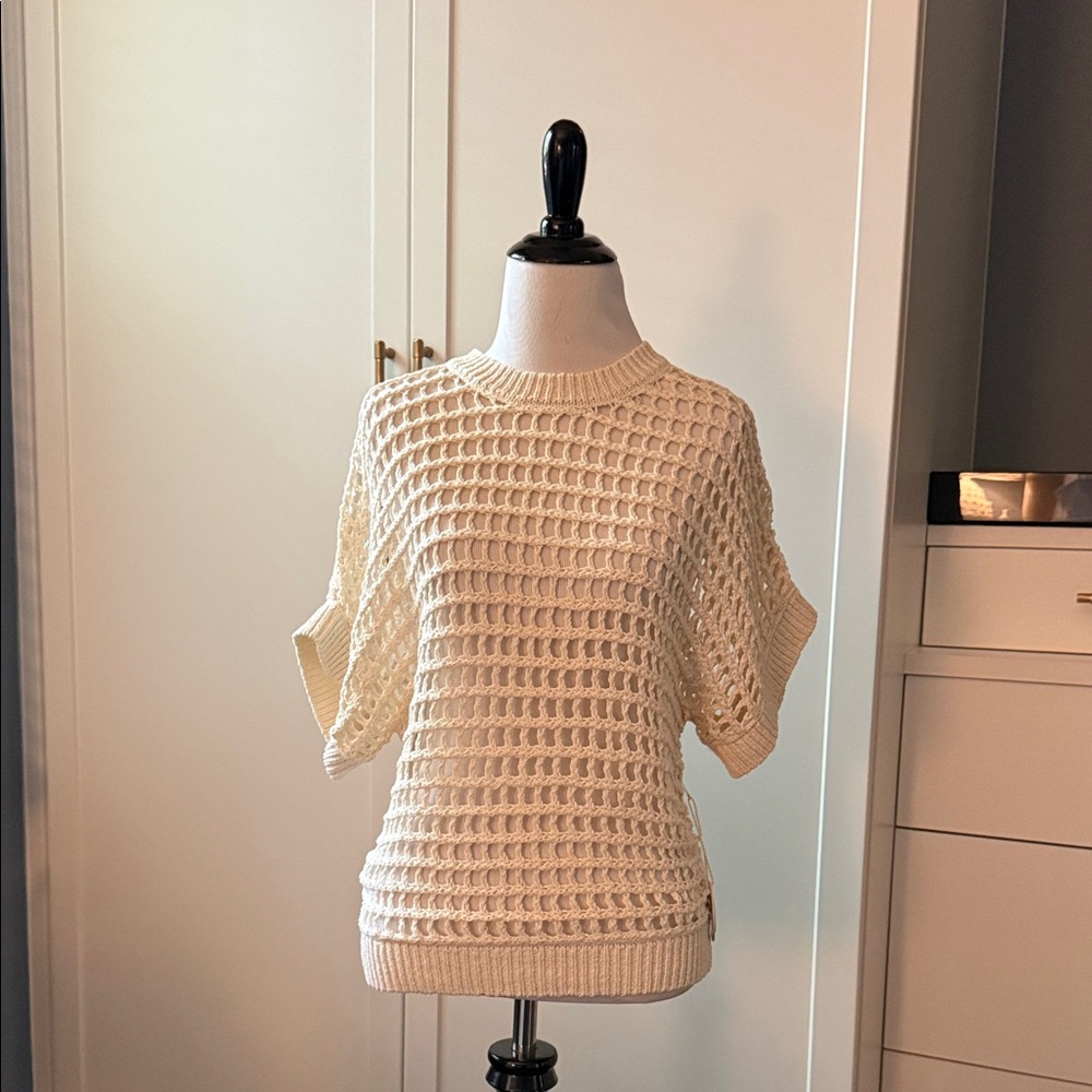 NWT Spartina 449 Alice Dolman Flax Cream Knit Short Sleeve Sweater XXS/XS/S